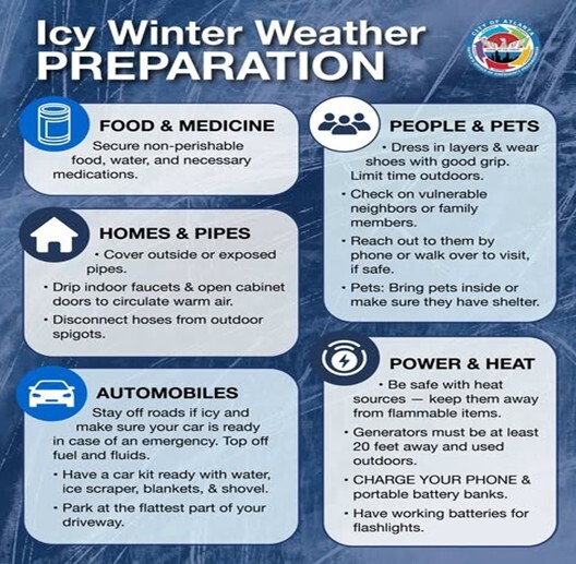 Icy weather tips listed in text below.