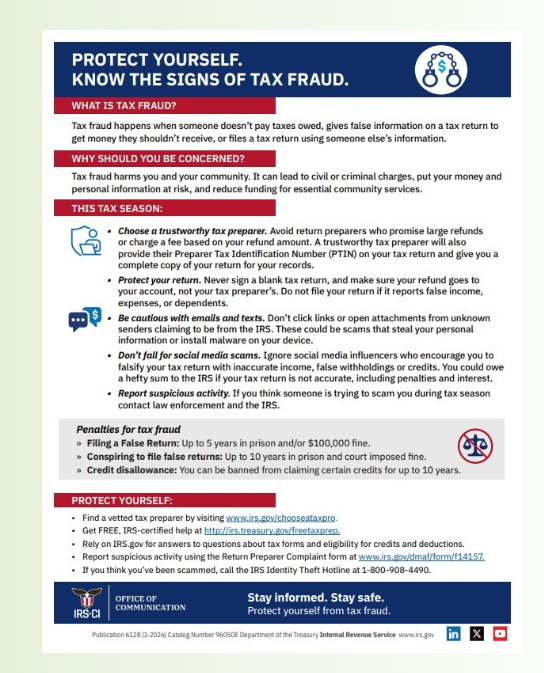 Tax fraud flier, the information on the flier is in the text below. 