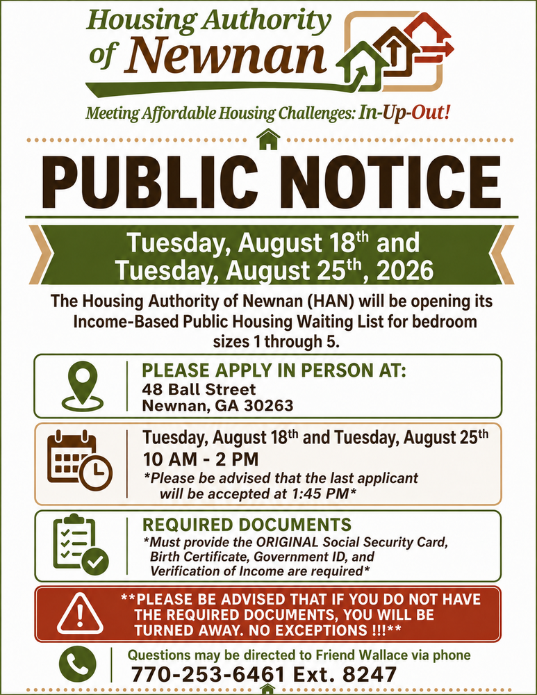 Flyer for HAN Public Notice. All Information as listed below.
